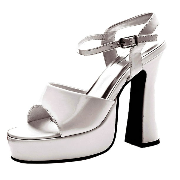 Fabulicious 4.5" Heel Mini Platform Shiny White Buckle Wrap Strappy Sandals 5-16 